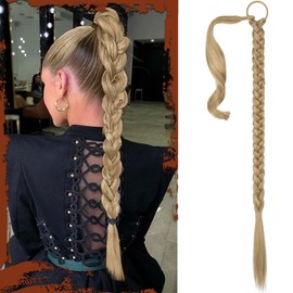 Sofeiyan Braid Extensions Ponytail Extension with Hair Scrunchie 86 cm Long Braided Ponytail Extension Ash Blonde Natural Hair Extension Synthetic Braid Hairpiece for Women