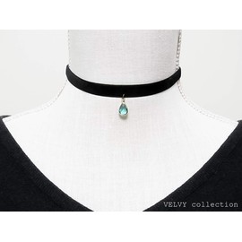 Velvy c227 Original Birth Month 12 Colors Velvet Drops Black Choker Women's Necklace, Alloy Steel Glass Rayon Cotton, Simulated Stone