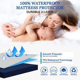 Sufdari Waterproof Mattress Protector double,135x190cm Mattress Cover for Bed,30cm Deep Pocket Fitted Sheet Style Mattress Protector with Elastic Rubber Band-Navy Blue