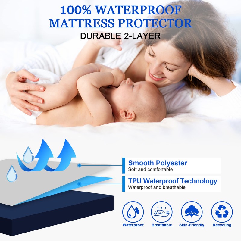 Sufdari Waterproof Mattress Protector double,135x190cm Mattress Cover for Bed,30cm Deep