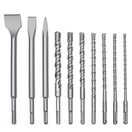 10 PCS 1/4 to 11/16 inch SDS Plus Rotary Hammer Drill Bits and Chisel Set, 6-18mm SDS Plus Masonry Drill Bits for Concrete, Brick, Cement，Masonry Work, Length 8-1/4 in
