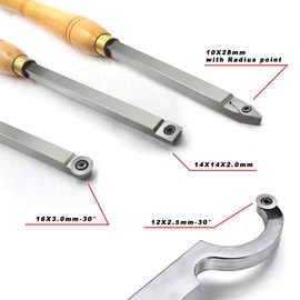 YUFUTOL Carbide Tipped Wood Turning tools Lathe set （Finisher/Rougher/Detailer/Hollower Swan Neck Hollower with Solid Wood Handle）and Diamond/Round/Square Carbide Inserts
