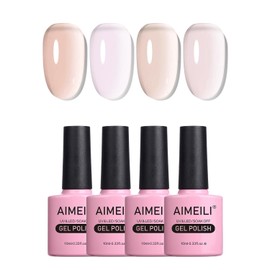 AIMEILI Hema Free Nude Pink Gel Nail Polish Soak Off U V LED Neutral Cruelty Free Vegan Gel Polish Set Of 4pcs X 10ml - Kit Set 24