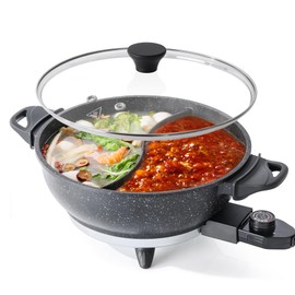 SENSCHEF TWIN™ Electric Hot Pot with Divider | EvenHeat Cast Aluminum Non-Stick Pot for No-Spot Cooking | 1500W Fast Heating | Dual-Flavor Shabu Shabu Pot for Family Use | 1-Yr Warranty