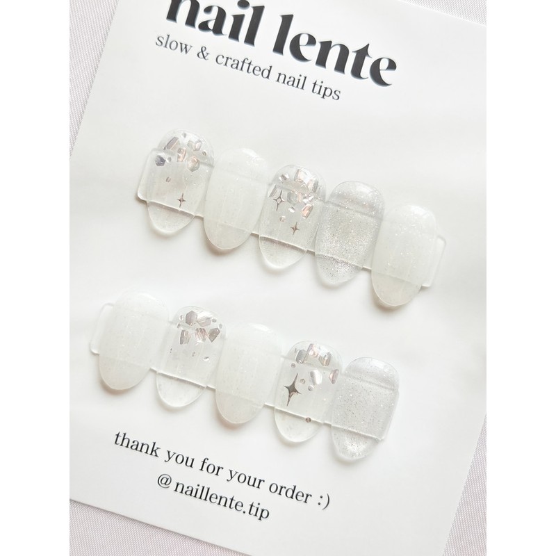 White sequin nails silver magnet gel wedding nails handmade nail