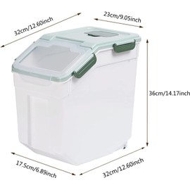 2 Pack 25lb Airtight Flour Storage Container BPA Free Dog Food Storage Container Large Cat Pet Grain Bin with Measuring Cup and Spoon for Kitchen Pantry Counter Top (Green)