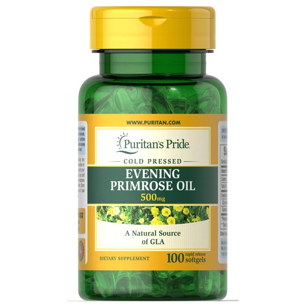 Puritan's Pride Evening Primrose Oil 500 mg with GLA, White, 100 Count (Pack of 1)