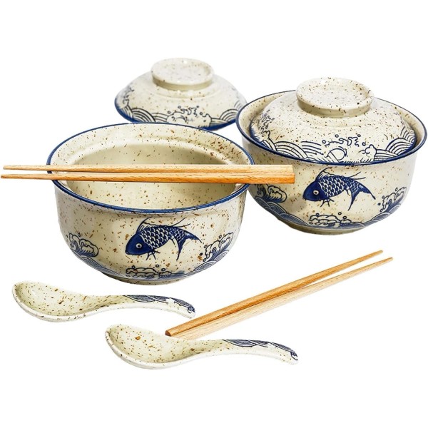 unbranded Ceramic ramen bowl set, 800 ml, with lid, spoon,