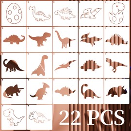 22PCS Small Dinosaur Template for Painting, 5 Inch Cute Baby Shower Stencils, DIY Crafts Plant Stencil for Painting on Wood Wall Door Canvas Home Decor