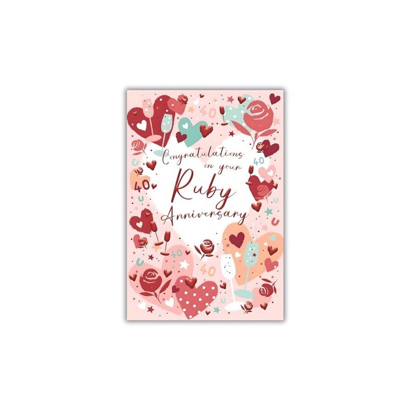 Ruby Anniversary Card - 40th - 40 Years - Floral