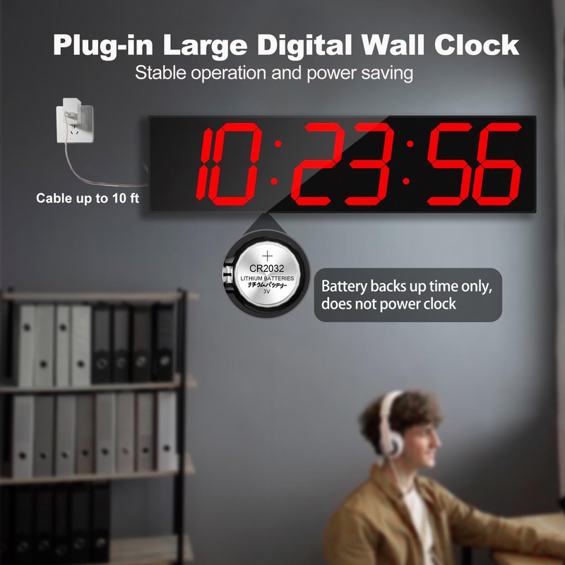 CHKOSDA 27.5''Large Digital Wall Clock,Auto Time Sync Digital Clock with