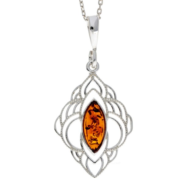 Genuine Cognac Baltic Amber & Sterling Silver Modern Pendant without