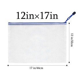 HLDInie Mesh Zipper Pouch Bag,A3 Zipper Bag for Organizing Storage, Waterproof Zipper Pouch, 17" x 12"/44cm x 32cm, File Bag for School and Office Supplies (Blue)