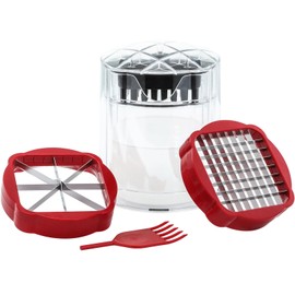 Pommes Frites Schneidegerät Gemüseschneider Kartoffel Zwiebelschneider Würfelschneider mit 2 Edelstahlklingen Manueller Handschneider für Obst Kartoffel Pommes Frites Wedge Zwiebel Ei