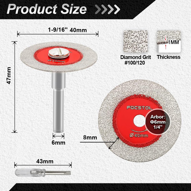 FOCSTOL Mini Diamond Glass Cutting Disc - 5pcs 1-9/16 Inch(40mm)