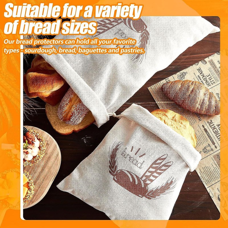 MYTOAU 3 Pcs Linen Bread Bags, Unbleached Bread Storage Bags,