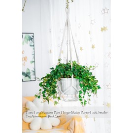 Melphoe Self Watering Hanging Planters for Indoor Plants, 1 Pack 8.3 Inch Outdoor Hanging Plant Pot Basket, 2 Kinds of Plant Hangers Macrame 35.5’’ & Metal Chain 19.6’’ Long for Garden Home Decor