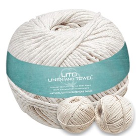 Linen and Towel Butchers Twine - 100% Natural Cotton - 2 Pack 11 Ply 200 Ft - Natural Color Chef Grade Food Safe Cooking Twine, Kitchen String, Baking String for Trussing, DIY Craft