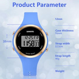 AOOSU Digital Watches for Student, LED Ladies Digital Watch, Silicon Strap Elecreonic Watches, Outdoor Sport Fashion Ladies Wrist Watch with Alarm Week LED Light for Students Women and Men（Light blue）