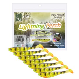 Zite Fishing Inzite Pershad 8 cm - Gummiköder für Hecht-Angeln - Bauchige Silhouette & kräftiger Schwantteller - 7 Stück - Jig, Finesse & Offset-Montagen auch Dropshot Angeln (Lightning Perch)
