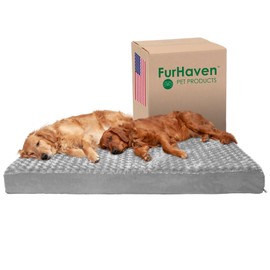 Furhaven Memory Foam Dog Bed for Large Dogs w/ Removable Washable Cover, For Dogs Up to 125 lbs - Ultra Plush Faux Fur & Suede Mattress - Gray, Jumbo Plus/XXL