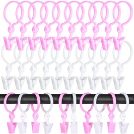 HNYYZL Curtain Clips,50PCS Plastic Curtain Rod Rings,Curtain Rings with Clips,Curtain Hooks for Drapes (Pink and White)