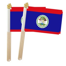 Belize Stick Flag, Belizean Small Mini Hand Held Flags, Small Belize Flag 5x8 Inch,12 Pack, Party Decorations Supplies for Parades,World Cup,Festival Events