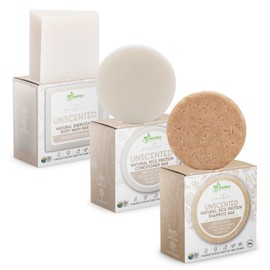 Solid Rice Protein Shampoo, Conditioner and Body Wash Bundle | Shampoo, Conditioner & Wash Bars For Hair and Body w/All Natural Plant Based Essential Oils & Zero Waste Packaging (Unscented)