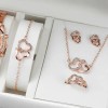 Set Regalo Mujer Reloj Collar Anillo Aretes Oro Rosa Rose