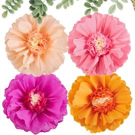 SUNBEAUTY 50cm Paper Flower Pink Craft Flowers Orange Tissue Paper Flower Birthday Party Decoration Hot Pink for Home Classroom Baby Shower Wedding Party