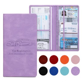Peisicne Car Registration and Insurance Card Holder for Women Men, Purple Glove Box Paperwork Organizer with Magnetic Buckle for Easy Access and Protect Documents and Various Cards in Vehicle