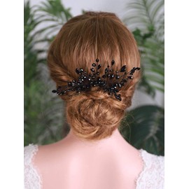 YERTTER - Peine para el pelo de cristal negro para novia, estilo vintage, para mujer, peine para el pelo, accesorio de boda