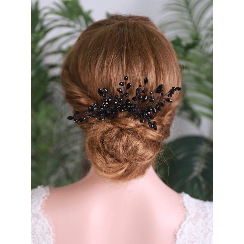 YERTTER - Peine para el pelo de cristal negro para
