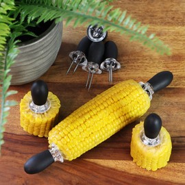 com-four® 8 x Corn Forks with 2 Stainless Steel Tines, Rust-Proof - Reusable Corn Skewers - Peeling Aid for Jacket Potatoes (Pack of 08, Black)