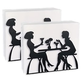 MAINFOR 2 Pcs Napkin Holders for Table, Black Farmhouse Kitchen Cocktail Dining Paper Napkin Holder, Stainless Steel Napkin Dispenser Holder (Women Theme)
