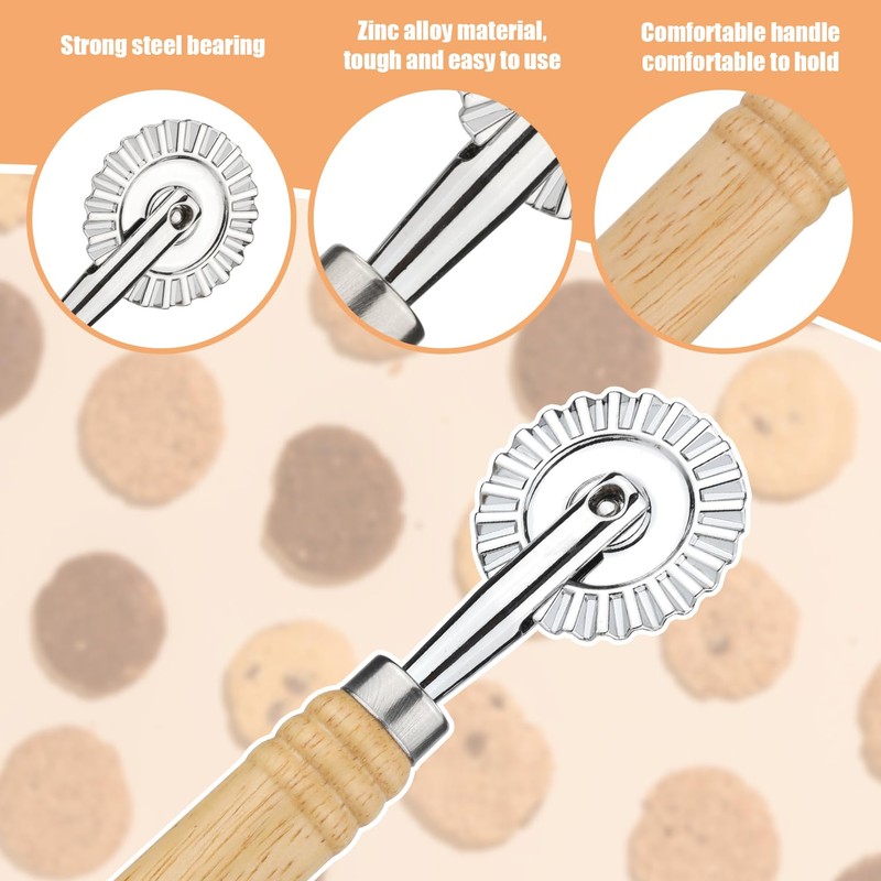 Pastry Cutter, Pastry Cutter, Roller with Wooden Handle, Dough Cutter