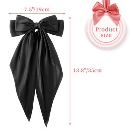 1PC Big Hair Bows Clip,Long Soft Satin Hairpin French Ribbon Bowknot Metal Hair Clips,Tail Barrettes Accessories(Black)