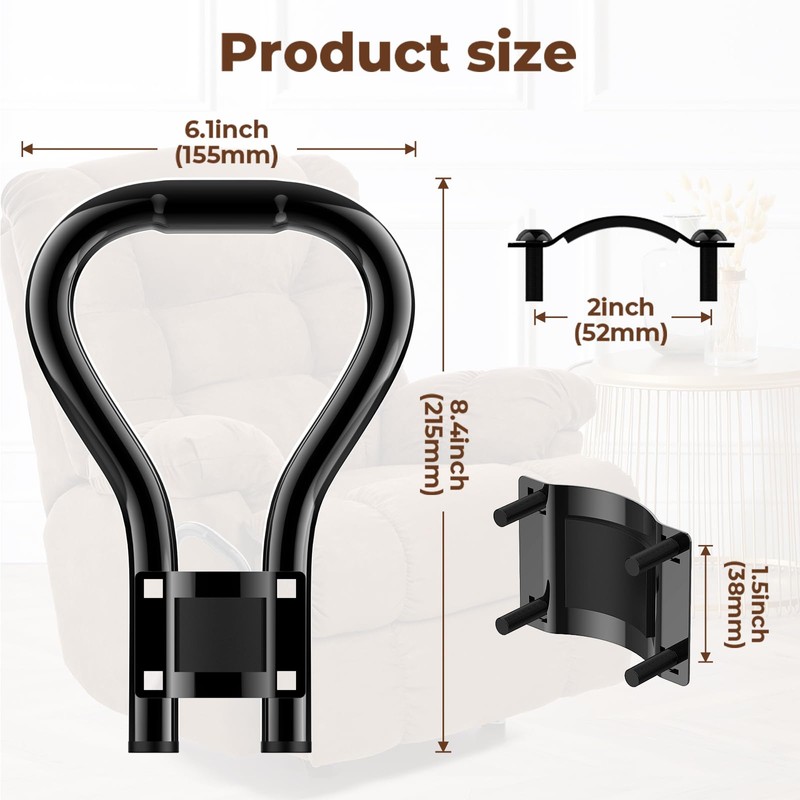 YUEYIN Modern Black Metal Recliner Handle Extender, Oversized Lever Extender