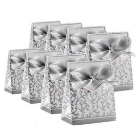 KUPOO - 50 cajas de caramelos, cajas de regalo de boda, bolsa de caramelos, caja para tartas para decoración de bodas, fiestas, Pascua (plateada)