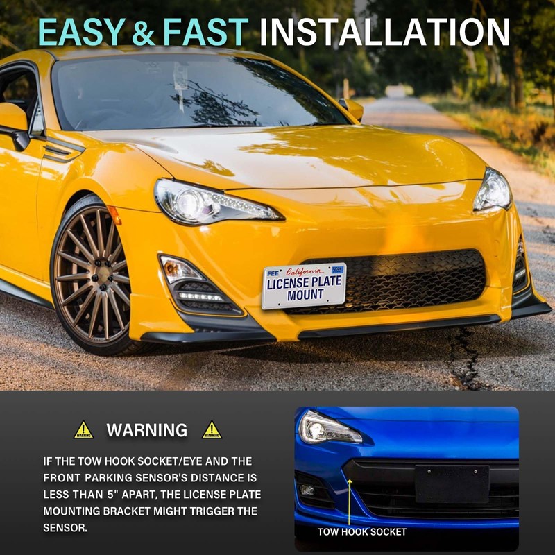 Front Bumper Tow Hook License Plate Mount Bracket Holder No