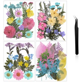 Nuanchu Pastel Dried Flower for Crafts Resin Pressed Flowers Bulk Real Dried Wildflowers Leave Natural with Tweezer for Scrapbooking Nail Soap Candle Cake Card Making DIY Christmas Craft Supplies