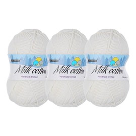 Rebower Cotton Yarn,65% Cotton and 35% Acrylic Fibers Soft Knitting Yarn [for Hand DIY Bag Cushion Crocheting Knitting Projects Home Decor], -3 Skeins/3×218yards/3×3.53oz/Cream
