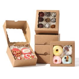 SLShePack 55pcs 6"x6"x2½ Brown Chocolate Covered Strawberries Boxes with Window Baking Boxes for Cookies, Cake,Macaron, Pie, Truffle Chocolate & More
