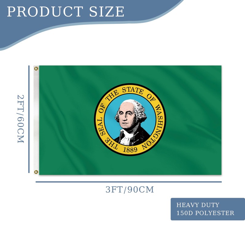 Washington Flag 2x3Ft Double Sided Heavy Duty 3 Ply Durable