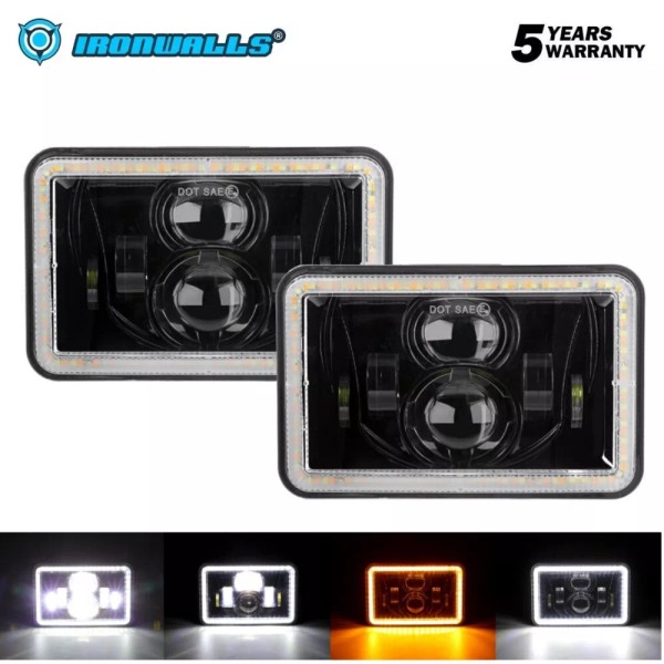 IRONWALLS 2pcs 4x6'' inch LED Headlights Hi/Lo Bright fit for
