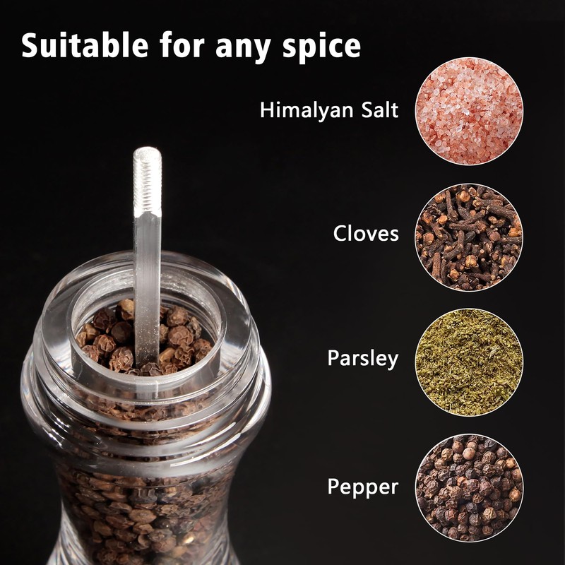 LHS Pepper Mill Grinder Salt Grinder, Arcylic Peppercorn Grinders with