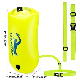 LeKaufen 28L Swim Buoy Swim Safety Float Waterproof Dry Bag for Open Water Swim, Triathletes, Boating, Kayaking, Snorkeling, Swimming Training (Yellow)
