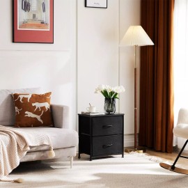 JHK 2Pcs Black Nightstand End Table with 2 Fabric Drawers Bedside Table Bedroom