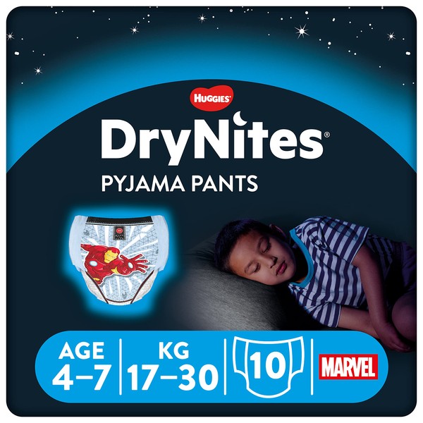 Huggies DryNites, Night Time Pants for Boys - Sizes 4-7 Years (10 Pants) - Pyjama Pants with Discrete Protection - Unbeatable Night Time Protection