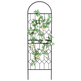 MyGift 4.5 ft Tall Arched Trellis with Matte Black Metal Wire Vintage Diamond Lattice, Geometric Shaped Outdoor Garden Support Frame for Climbing Plants and Crawling Vines